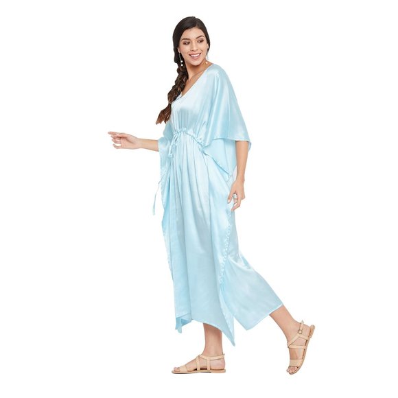 Womens Satin Maxi Night Dress Silky Soft Kaftan Comfortable Maternity Clothes - Picture 3 of 7